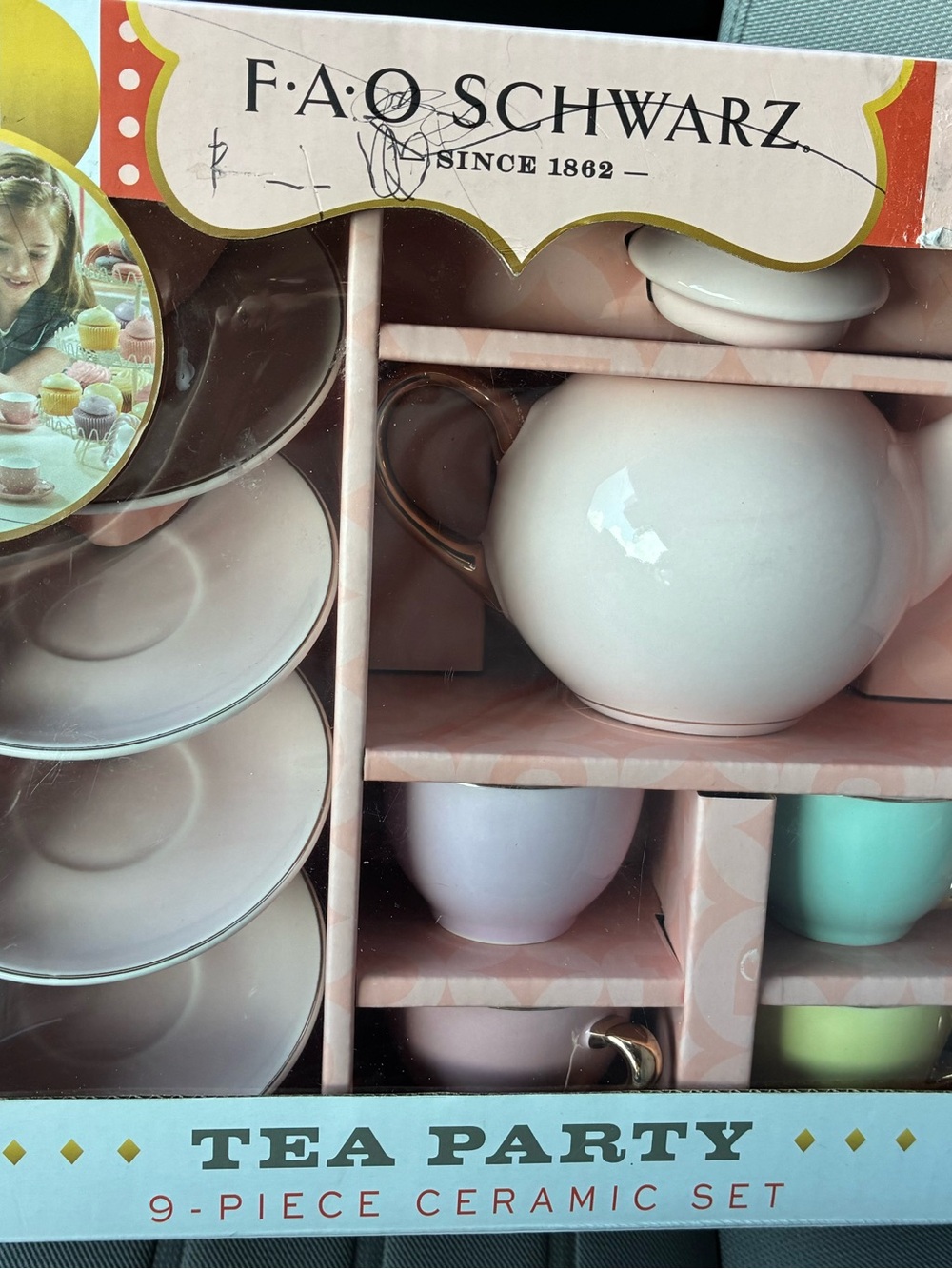 FAO Schwarz Multicolor Geometric Tea Set Box - Pink, Yellow, Blue